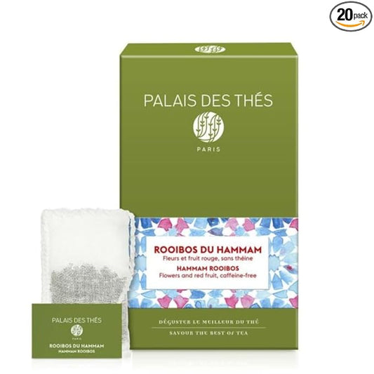 Palais des Thés - Hammam Rooibos - Caffeine-Free Rooibos Tea with Rose & Red Berries - Premium Tea Bags, Serves 20 Cups