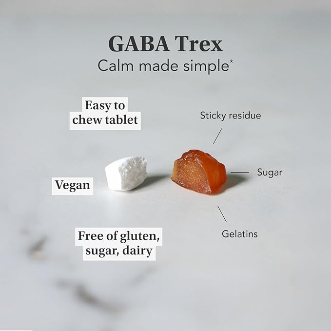 Neuorscience GABA Trex L Theanine Supplement - Calm Aid for Daytime Stress Support & Evening Relaxation - Chewable Grape-Flavored Tablets - Vegan & Non-GMO (60 Tablets)