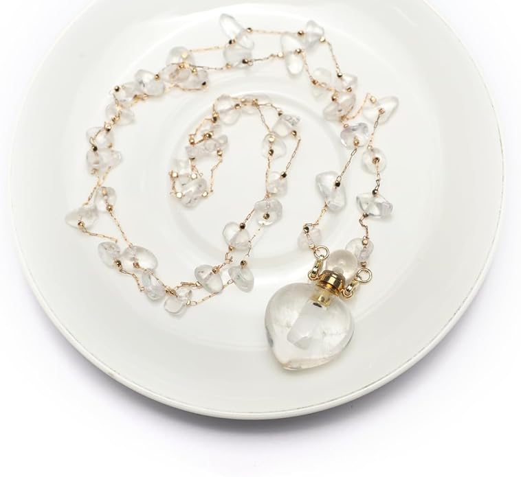 1pcs Natural Amethyst Stone Perfume Bottle Pendant Pearl Bead Chain Rectangle Heart Necklace for Women Jewelry Free Accessory Glasses