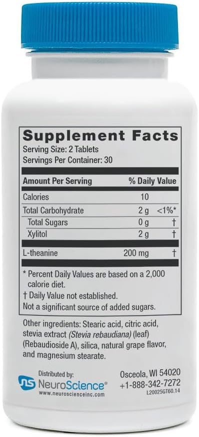 Neuorscience GABA Trex L Theanine Supplement - Calm Aid for Daytime Stress Support & Evening Relaxation - Chewable Grape-Flavored Tablets - Vegan & Non-GMO (60 Tablets)