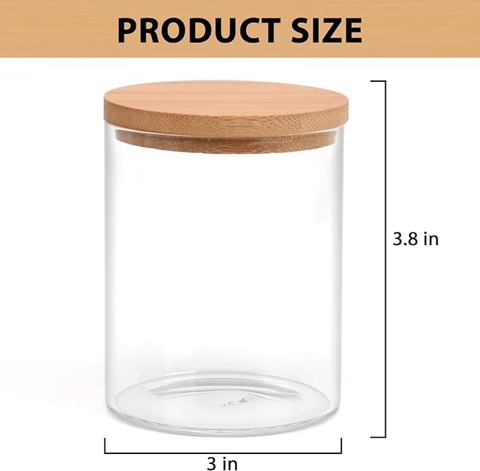 4 Pack Glass Qtip Holder Dispenser Set - Apothecary Jars with Lids for Vanity Makeup Organizer - Bathroom Canister Storage Organizer for Cotton Ball,Swab,Round Pads,Floss