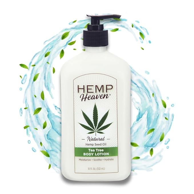 Hemp Heaven Lotion - Moisturizing Body Lotion with Natural Hemp Seed Oil & Tea Tree Scent, 18 oz, Paraben-Free Hemp Lotion for Women & Men, Made in USA, Soothes & Nourishes