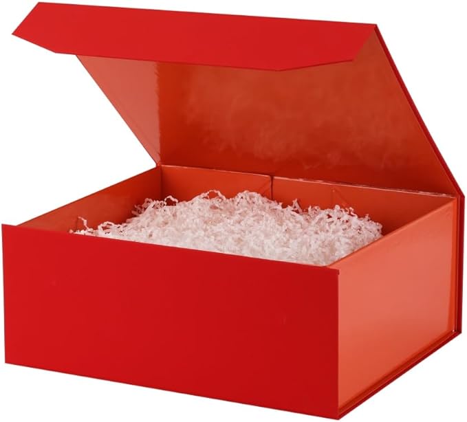 1 Pcs Red Gift Box Large 13x11x5.3 Inch Magnetic Boxes with Crinkle Paper Red Large Gift Box with Shredded Paper Luxury Gift Boxes with Lids for Presents