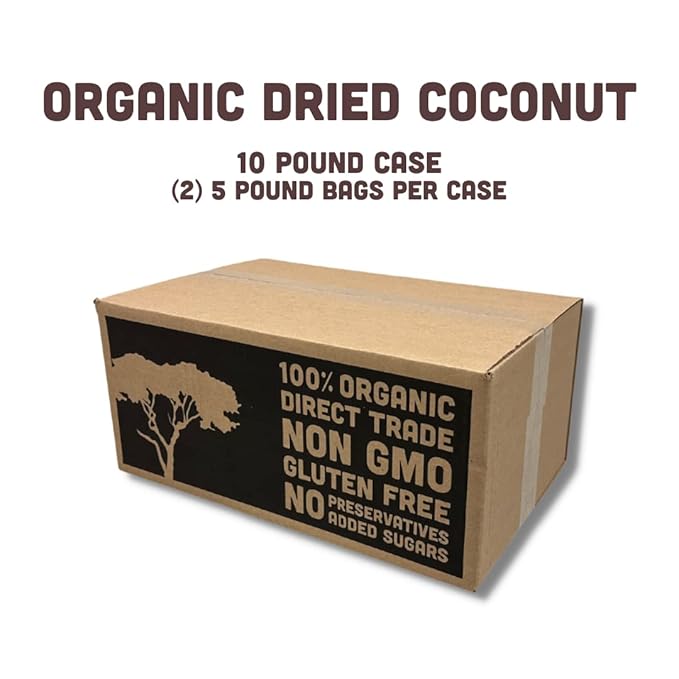 Mavuno Harvest Coconut Chips Dried Fruit Snack | Unsweetened Organic Dried Coconut Strips | Gluten Free Snack | Healthy Snacks for Kids and Adults | Vegan, Non GMO, Direct Trade | Bulk 10 Pounds