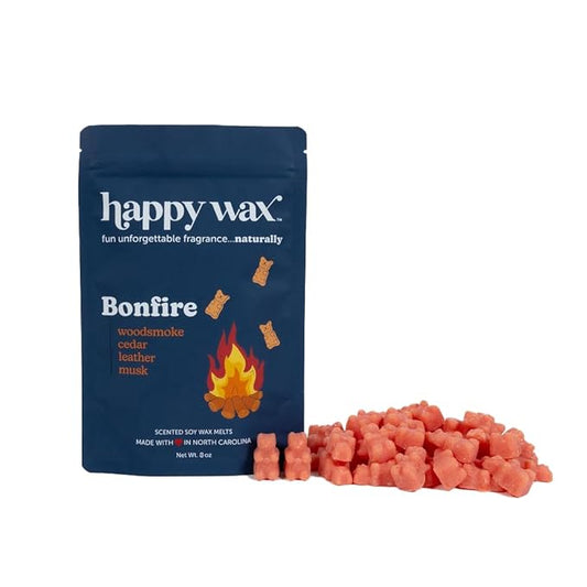 Happy Wax Bonfire Scented Bear Wax Melts - Natural Strong Woodsy Scented Wax Melts Infused w/Essential Oils - Non Toxic Wax Melt. Scented Soy Wax Melts for Warmers (8 oz Pouch)