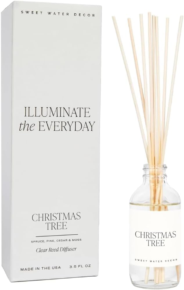 Sweet Water Decor Christmas Tree Reed Diffuser Set - Spruce, Pine Needles, Cedar, and Moss Scented Diffusers - Scent Diffusers for Home, Long Lasting Fragrance, Made in The USA