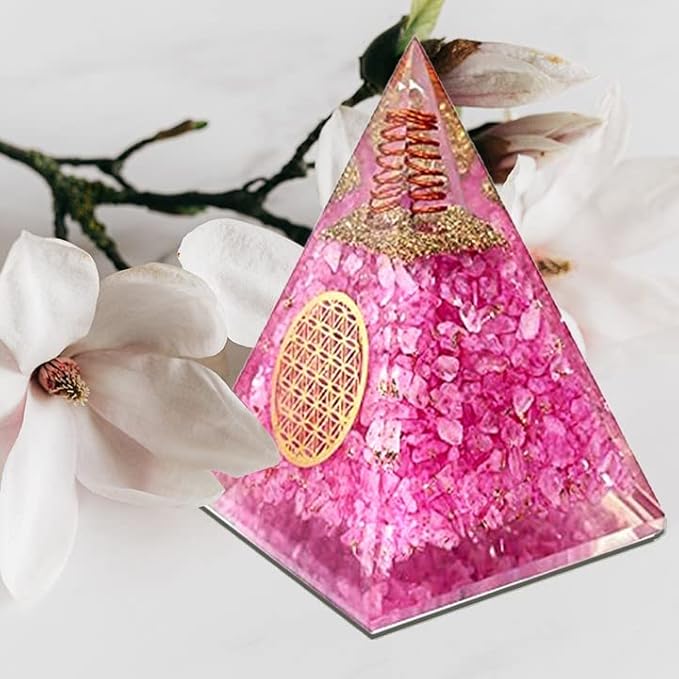 Rose Quartz Orgone Pyramid for Healing Energy – Handcrafted Crystal Pyramid with Copper Coil for Love, Harmony & Meditation – Reiki, Chakra Balancing, Positive Energy Generator Spiritual Gift