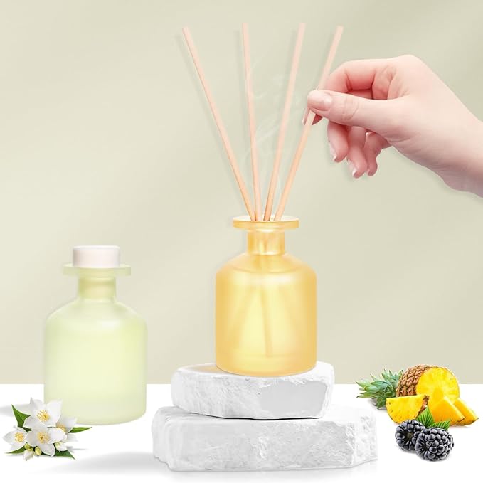 Reed Diffuser - BlackBerry Pineapple & Jasmine Green Tea 3.38oz (100ml) 2 Packs Essential Oil Reed Diffuser Set with 16 Sticks, Long Lasting Fragrance for Home, Bathroom, Bedroom, Room, Decor