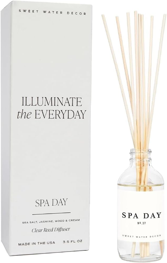 Sweet Water Decor Spa Day Reed Diffuser Set - Sea Salt, Jasmine, Wood, and Cream Scented Diffuser - Relaxing Spa Scent Diffusers for Home, Long Lasting Fragrance, Made in The USA