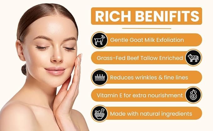 Tallow & Goat Milk Body Lotion for Sensitive Skin, Organic moisturizing Lotion - Soothes Dry skin, Goat Milk face and body Moisturizer - Handmade Tallow for skin cream (8 OZ, UNSCENTED)