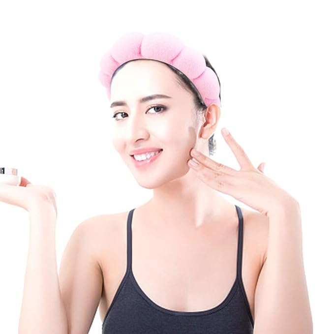 AOPRIE SPA Headbands for Washing Face Makeup Headbands with Bow Hair Band Women Facial Head Band Wrist Towel Wraps For Shower Face Mask Black Pink White, 3 Pack