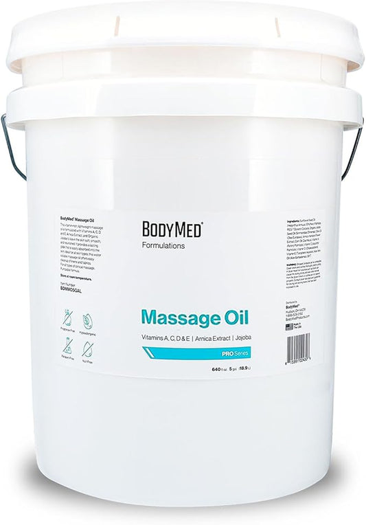 BodyMed Formulations Massage Oil, 5 gal. – Fragrance-Free, All-Natural Oil for Massage Therapy – Leaping Bunny Certified – with Arnica Extract & Jojoba – Non-Staining, & Paraben Free