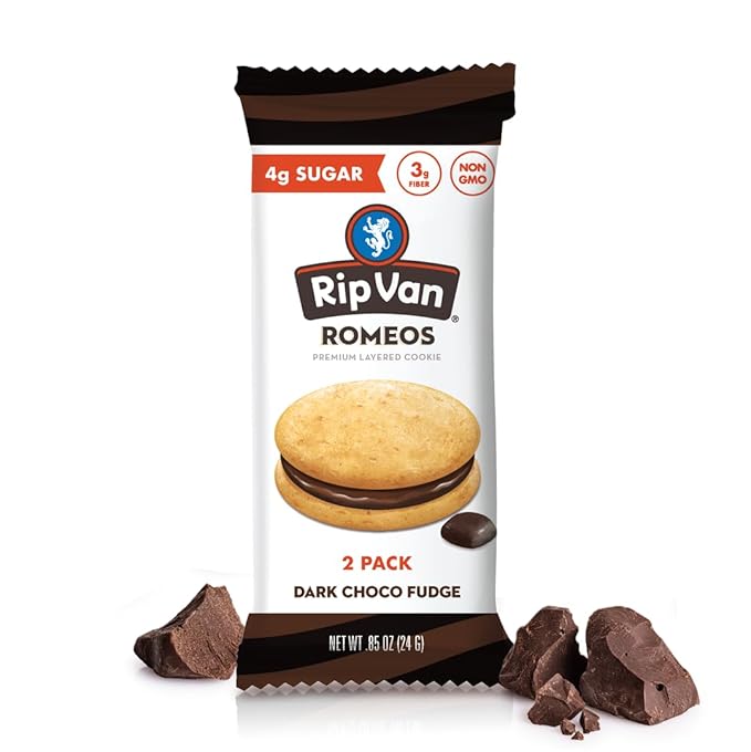 Rip Van Romeos Dark Chocolate Fudge Cookies - Low Sugar Cookies - Healthy Keto Snack - Individual 2 Packs (18 Count)