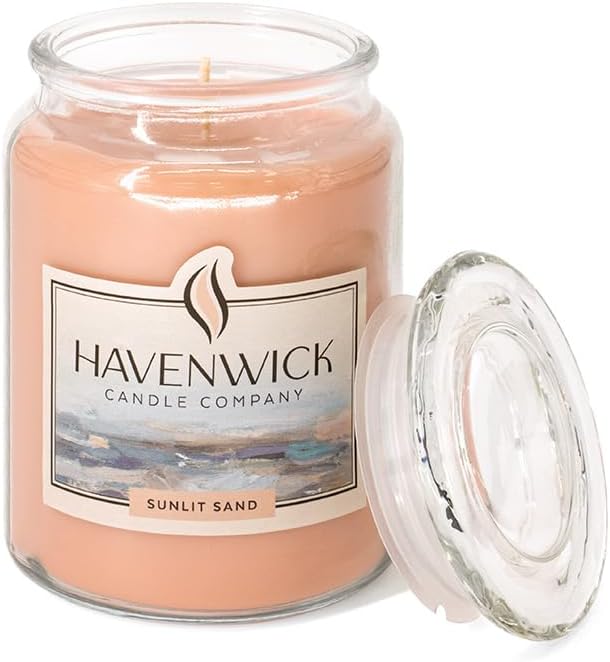 Havenwick Sunlit Sand Soy Blend 22-oz Large Jar Candle, Long Lasting 110-130 Hour Burn Time with Single Cotton Wick, Relaxing Scented Candles for New Home Gift & Housewarming Parties