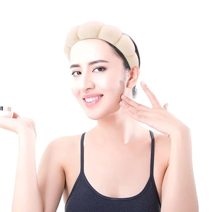 AOPRIE SPA Headbands for Washing Face Makeup Headbands with Bow Hair Band Women Facial Head Band Wrist Towel Wraps For Shower Face Mask Black White Beige, 3 Pack