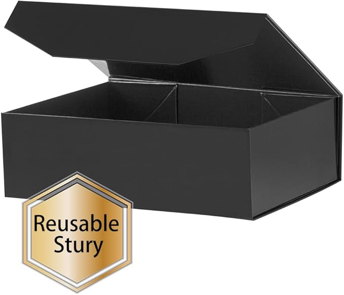 1Pcs 13x9x4 Inches Black Gift Boxes with Lids for Presents Magnetic gift box large Gift Box for Bridesmaid Proposal,Groomsman (Glossy Black)