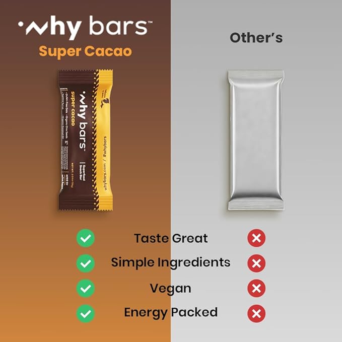 Protein Bars, Super Cacao, 2.04 Ounce Bars (Pack of 12 Protein Bars) - Protein Bar Superfood, Gluten Free, Non GMO, Organic, Vegan, Simple Ingredients