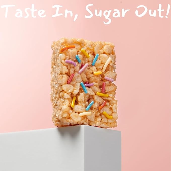 Skinny Crispy Birthday Cake Rice Treats – Low Sugar (4g), Vegan, Gluten-Free, Dairy-Free, Non-GMO, Top 9 Allergen-Free, Healthy Snack Bars, 10 Count