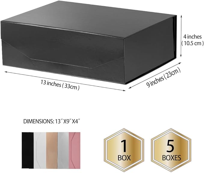 1Pcs 13x9x4 Inches Black Gift Boxes with Lids for Presents Magnetic gift box large Gift Box for Bridesmaid Proposal,Groomsman (Glossy Black)