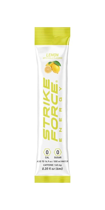 Strike Force Energy Drink Mix - Lemon Flavor - Natural Tasting Caffeine Drink - Turn Any Drink into a Healthy Energy Drink - Zero Calories, Keto Friendly, Sugar Free, Pre Workout (10 Liquid Packs)