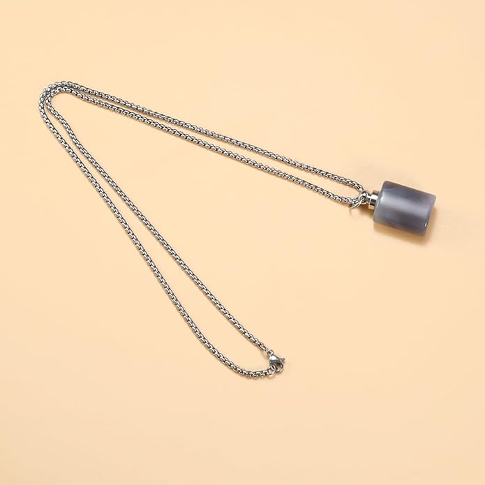 2PCS Natural Stone Perfume Bottle Pendant Necklace Rose Quartz Agate Link Chain Healing Crystals Stone Charms Necklaces For Women