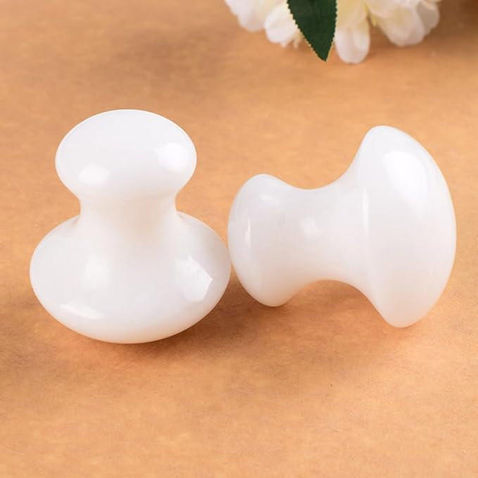Uonlytech 2Pcs Gua Sha Facial Tools, White Jade Quartz Massage Gua Sha Rollers Stones Scraping Massage Tool for Women Home Spa