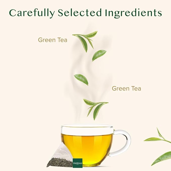 VAHDAM, Decaf Himalayan Green Tea Bags (100 Pyramid Tea Bags) Caffeine Free, Gluten Free | High Grown Decaf Green Tea | Resealable Ziplock Pouch | Pyramid Tea Bags