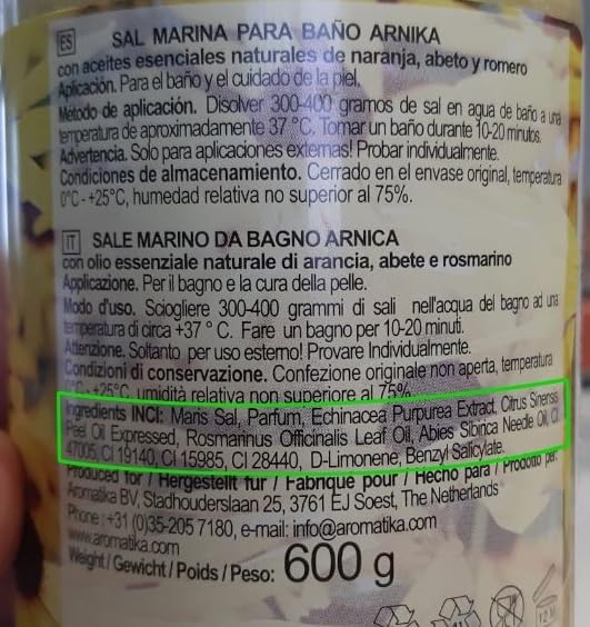 Arnica Bath Salts 21.16 Oz - 100% Natural Rosemary Orange and Fir Essential Oils - Sea Salt Arnica 600g - Best for Bath - Good Sleep - Relaxing - Body Care - Beauty (Pack of 2)