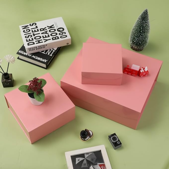 1 Pcs Small Pink Gift Box 8x8x4 Inch Magnetic Gift Box Small Magnetic Box with Crinkle Paper Pink Small Gift Box with Shredded Paper Luxury Gift Boxes with Lids for Presents