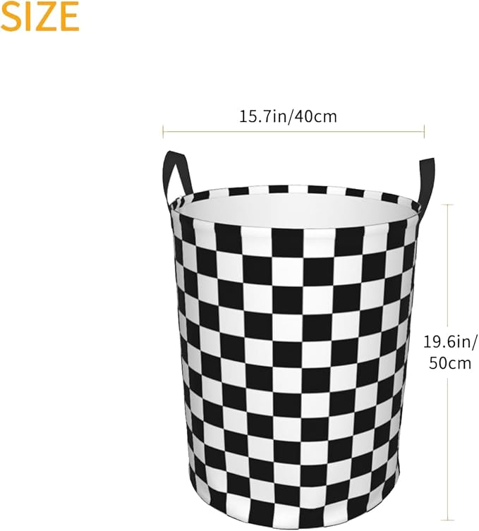 Laundry Basket Black And White Checkered Collapsible,63L Dirty Clothes Basket Durable Lightweight Hamper With Handles Ideal For Clothes,Toys Home Organization size19.6"L x 15.7"W