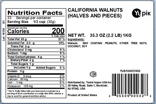 Yupik Raw California Walnuts, Halves & Pieces, 2.2 lb (35.2 oz), Pack of 6, Kosher, Gluten-Free, Vegan, Unsalted Nuts, Unroasted, Source of Omegas, Healthy Snacks, Ideal for Baking & Cooking