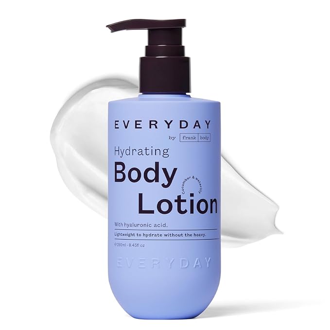 frank body Hydrating Body Lotion | Hydrates, Soothes & Moisturizes Dry Skin | Hyaluronic Acid, Aloe Vera & Glycerin | Lightweight | Cucumber & Waterlily Scent | Vegan & Cruelty Free | 250ml
