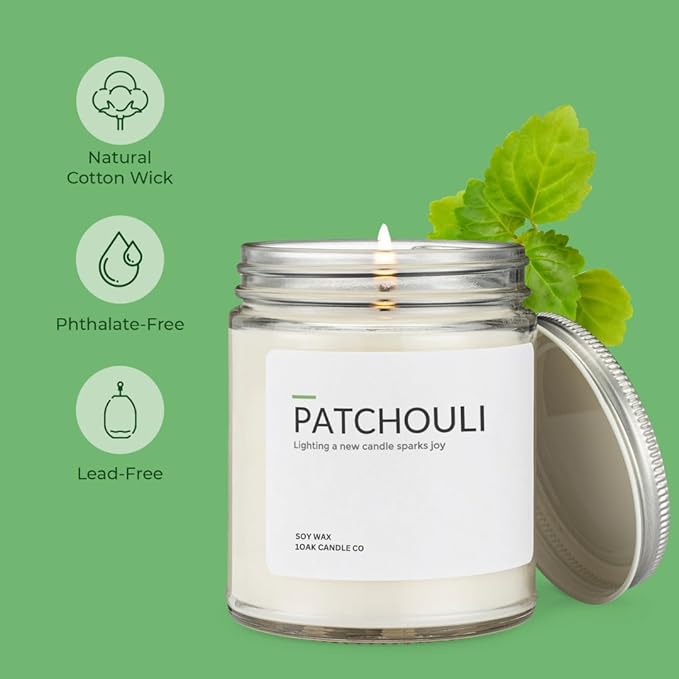 1OAK Soy Wax Scented Candles (Patchouli) - Patchouli Candle - Soy Candles for Home Scented - Long Burning Candle Premium - Hand-Poured (7oz.)