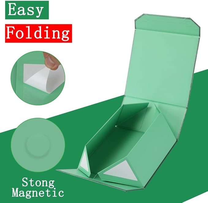 1 Pcs Green Gift Box Large 13x11x5.3 Inch Large Black Gift Box Large Magnetic Gift Box with Crinkle Paper Green Large Gift Box with Shredded Paper Luxury Gift Boxes with Lids for Presents