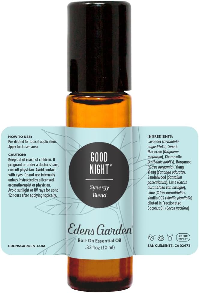 Edens Garden Good Night Essential Oil Roll-On Blend- 100% Pure Premium Grade, Natural, Therapeutic, Aromatherapy, Kid & Skin Safe, The Best for Body, Travel, Relaxation Pre-Diluted 10 ml (.33 fl oz)