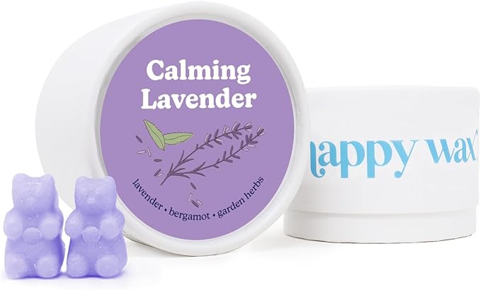 Happy Wax Calming Lavender Scented Bear Wax Melts - Natural Strong Lavender Scented Wax Melts Infused w/Essential Oils - Non Toxic Wax Melt. Scented Soy Wax Melts for Warmers (4 oz Tin)