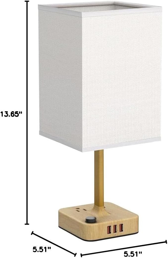 cozoo USB Bedside Table Desk Lamp with 2 USB Charging Ports and 2 AC Outlets,Dimmable Nightstand Lamp with Charger Base White Fabric Shade, LED Light Lamp for Bedroom/Nightstand/Living Room