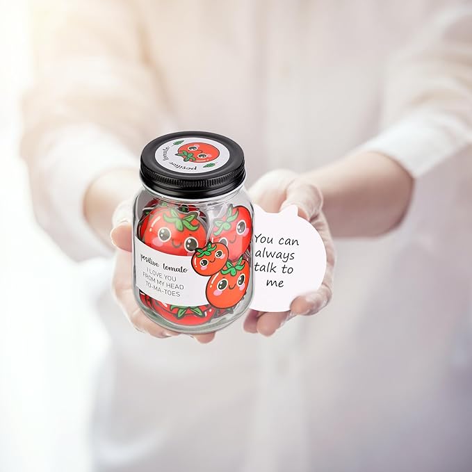 60 PCS Positive Tomato Cards Jar, Emotional Support Jar, Tomato Affirmation Cards, Inspirational Gifts for Women, Cheer Up Gifts, Unique Positive Gift for Women, Teen Girl