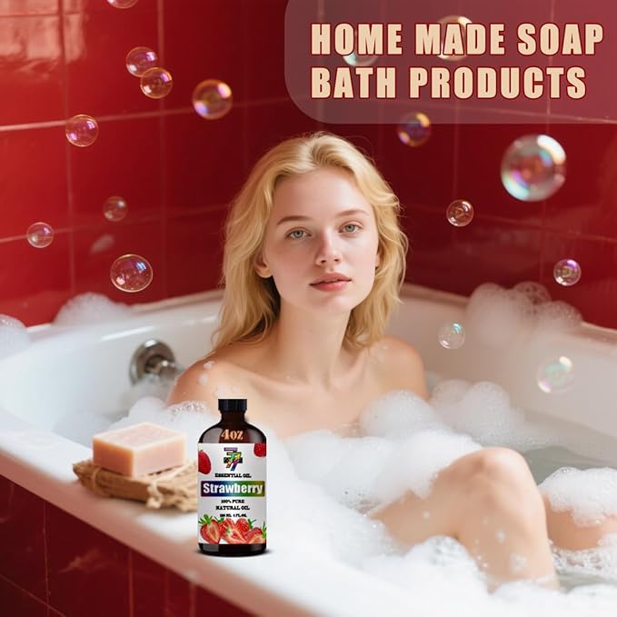 Strawberry Essential Oil (4 oz/120 ml) — Strawberry Oils for Aromatherapy, diffusers, humidifiers, Home fragrances, DIY Skincare, soap Making, DIY Candle, Relaxation, Yoga, and Meditation