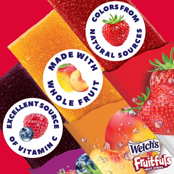 Welch’s Absolute Fruitfuls Fruit Strips, Tasty Dried Fruit Snacks for School Lunches, Strawberry, 0.5oz (Pack of 10)