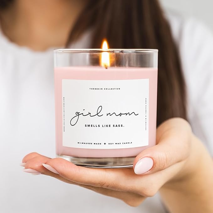 ThreeKin Scented Candles for Girl Mom, Natural Soy Wax Candles for Home, Relaxing Aromatherapy for Moms, Lavender Essential Oils with a Hint of Sass, Long Lasting Candle Burns for 75 Hours