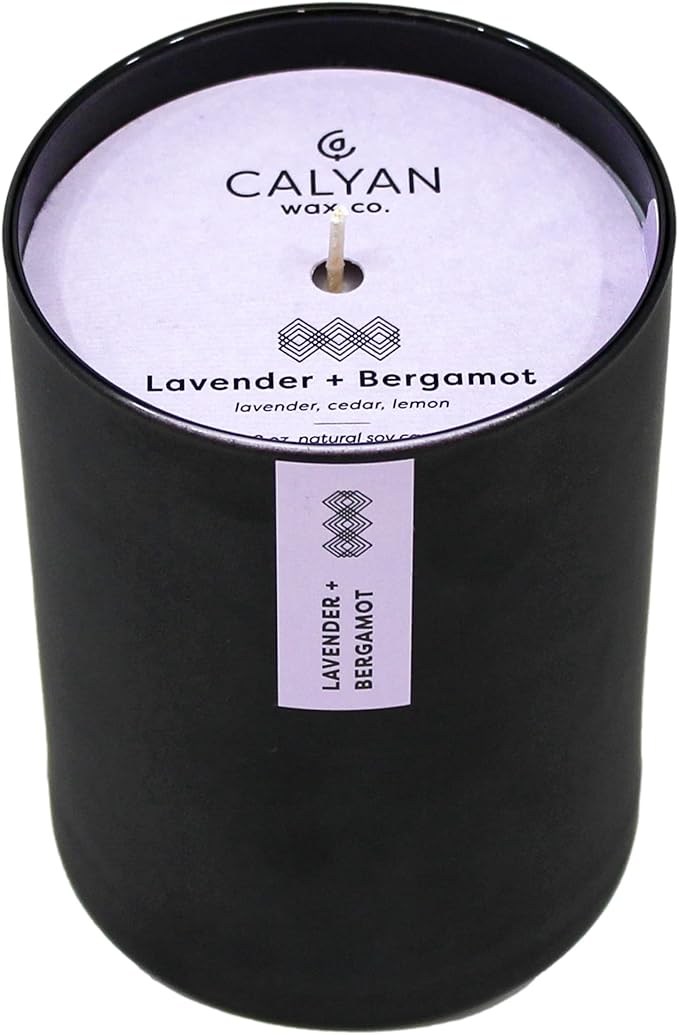 Calyan Wax Co. Soy Wax Candle, Lavender + Bergamot Scented Candle, 75 Hour Burn Time, Aromatherapy Soy Candles, Non Toxic & Vegan Soy Wax, Black Tumbler Scented Candles, 10.2oz