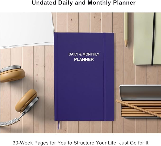 Daily & Monthly Planner for 2025 2026 or Anytime - ADHD Planner Two Pages Per Day, Daily Planner Undated to Increase Focus, Eliminate Overwhelm, Achieve Your Biggest Goals, 5.8'' × 8.3'', Purple