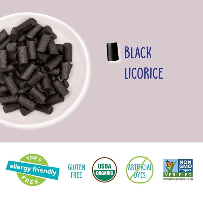 YumEarth Organic Gluten Free Black Licorice Snack Packs - Allergy Friendly, Gluten Free, Non-GMO, Vegan, No Artificial Flavors or Dyes - 5 Ounce (Pack of 6)