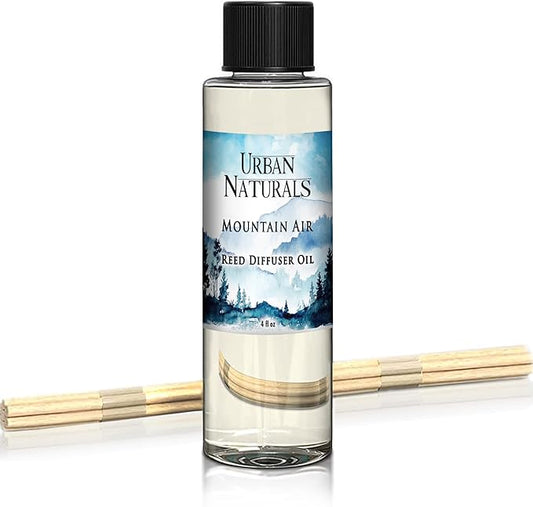 Urban Naturals Mountain Air Scented Oil Reed Diffuser Refill | Includes a Free Set of Reed Sticks! Fresh Herbs, Birch, Pear, Sage & Amber Fragrance Notes | 4 oz.