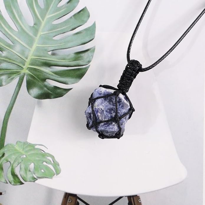 Handmade Natural Gemstone Crystal Pendant Necklace Stone Holder Necklace Cord Net Necklace with Adjustable Length for Women Men