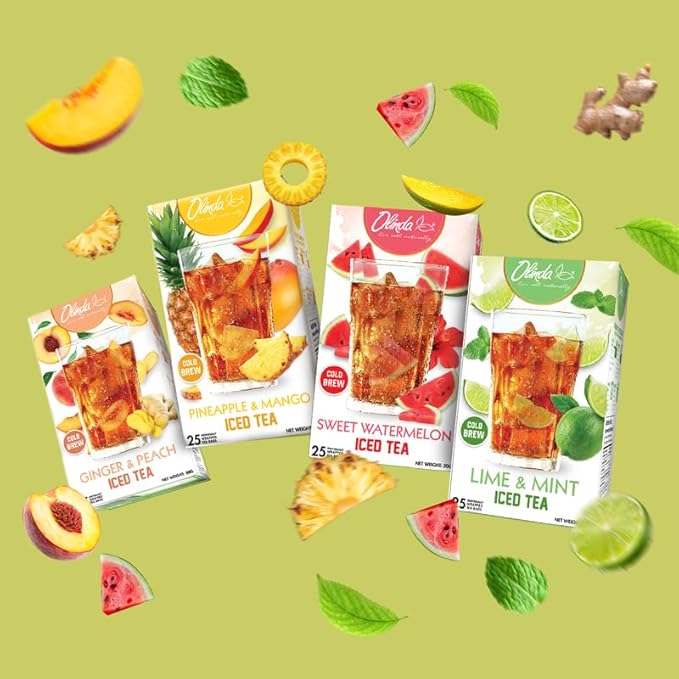 Olinda Lime & Mint Iced Tea Organic Hot and Cold Brew Refreshing Antioxidant Rich Summer Healthy Caffeinated Peppermint Tea Easy to Make Individually Wrapped 25 Tea Bags
