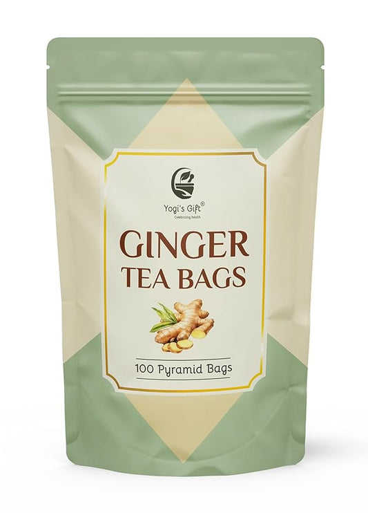 Ginger Tea Bags – 100 Count Pyramid Tea Bags – 100% Pure dried ginger root tea – Bold & Spicy Herbal Flavor Ginger Tea – By Yogi’s Gift®