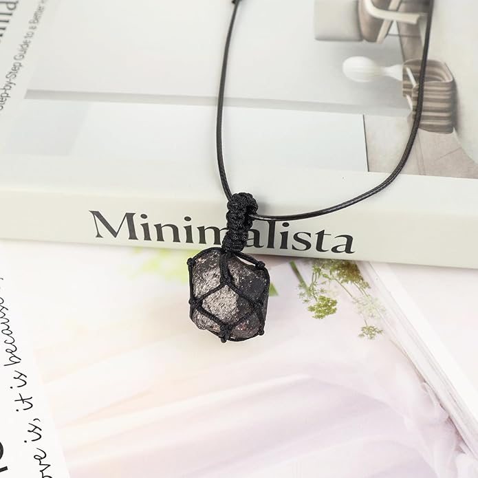 Handmade Natural Gemstone Crystal Pendant Necklace Stone Holder Necklace Cord Net Necklace with Adjustable Length for Women Men