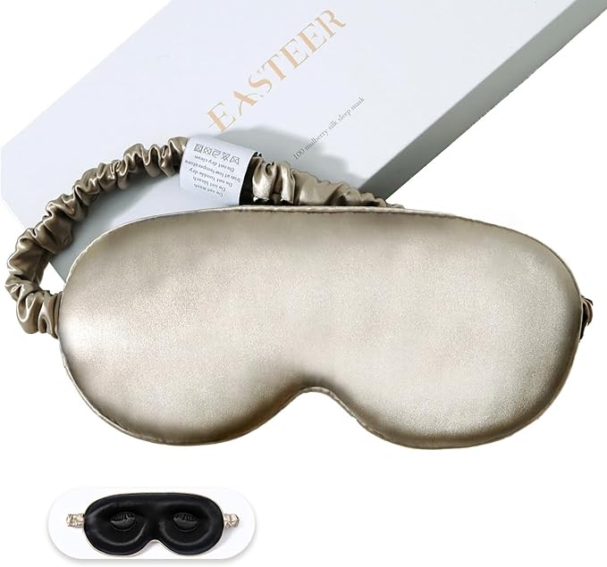 100% 22 Momme Mulberry Silk Sleep Mask, Eye Cover for Sleeping, Blackout 3D Sleep Masks for Lash Extensions with Adjustable Strap for Men and Women (Caramel)